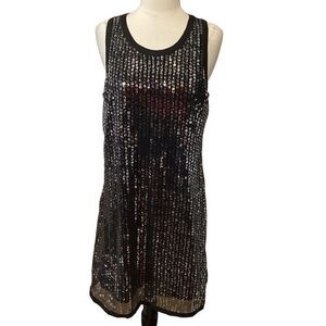 NWT Calvin Klein Sequin Racerback Shift Dress M Black